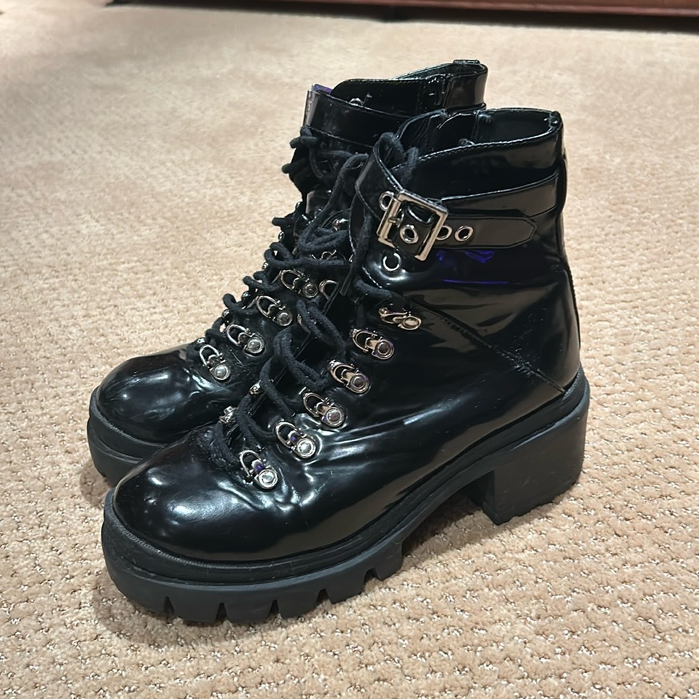 Jeffrey Campbell Czech Boots Black Moto Platform Chunky